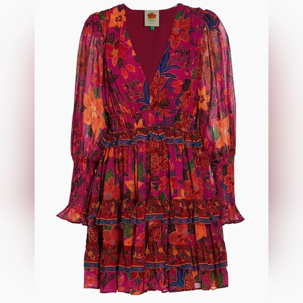 Farm Rio Floral Pink and Orange Dress